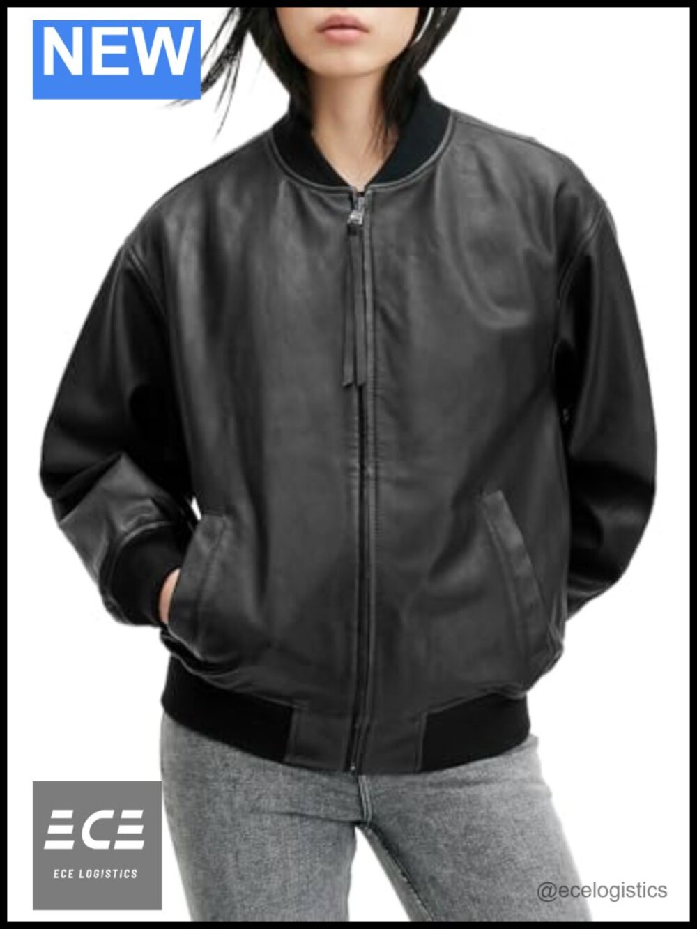 100% Leather Oversized Bomber Jacket Relaxed Fit Fall Outerwear